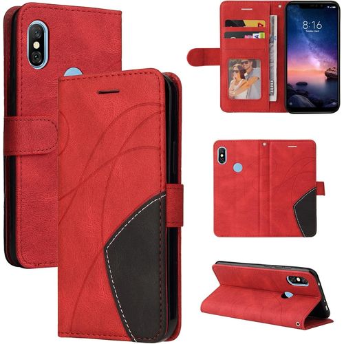 Coque Pour Xiaomi Redmi Note 6 Pro, Cuir Multifonction, Antivol,Pochette De Portefeuille,Fermeture Magnétique Flip Case Pour Xiaomi Redmi Note 6 Pro - Rouge