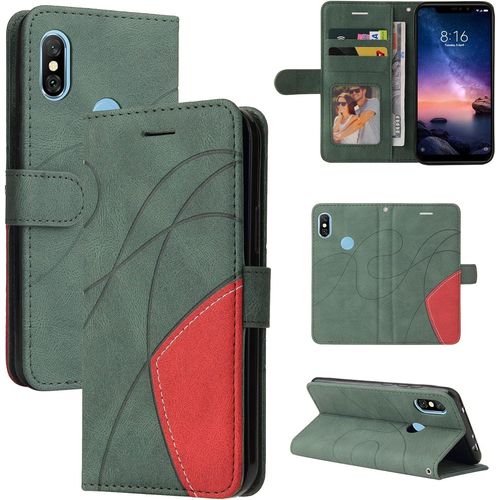 Coque Pour Xiaomi Redmi Note 6 Pro, Cuir Multifonction, Antivol,Pochette De Portefeuille,Fermeture Magnétique Flip Case Pour Xiaomi Redmi Note 6 Pro - Vert