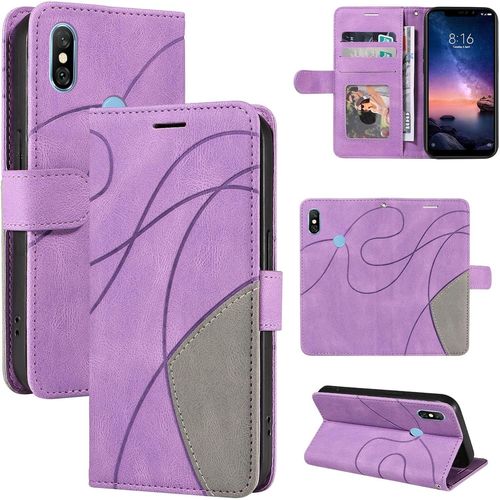 Coque Pour Xiaomi Redmi Note 6 Pro, Cuir Multifonction, Antivol,Pochette De Portefeuille,Fermeture Magnétique Flip Case Pour Xiaomi Redmi Note 6 Pro - Violet