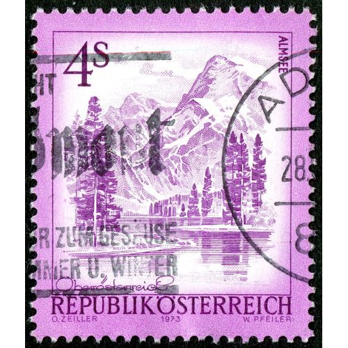 Timbre Oblitéré Republik Osterreich, Almsee, 1973, 4 S