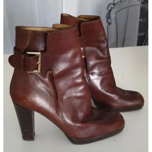 Bottines À Talons Cuir Marron Cognac T40
