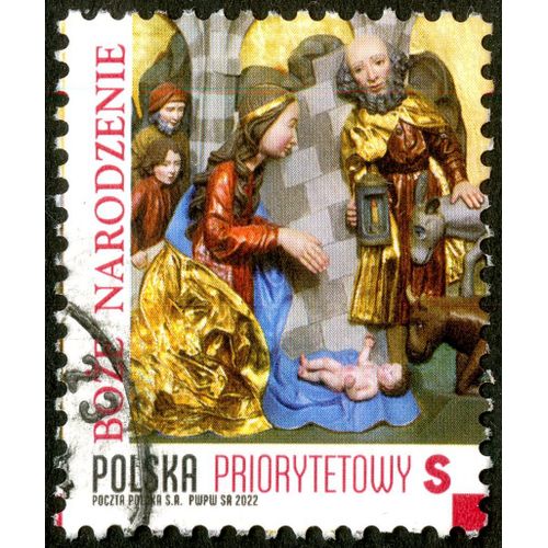 Timbre Oblitéré Polska, Boze Narodzenie, Priorytetowy S, 2022