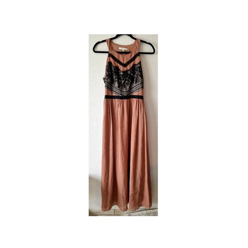 Robe Longue Cocktail Terracotta Sans Manche - Buste En Dentelle Noir