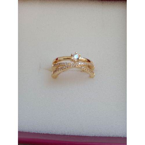 Bague Ajustable Double Anneaux Et Solitaire En Plaquage Or Et Cz Blanc