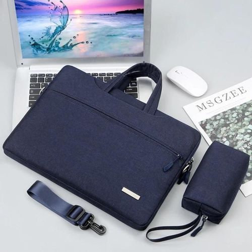 Sac à main pour ordinateur portable-Sac intérieur bleu foncé de 12 pouces avec bandoulière Bleu foncé