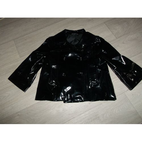 Veste Avant Premiere Lafayette Simili Cuir Brillant Vernis Noir Taille 42 Tbe
