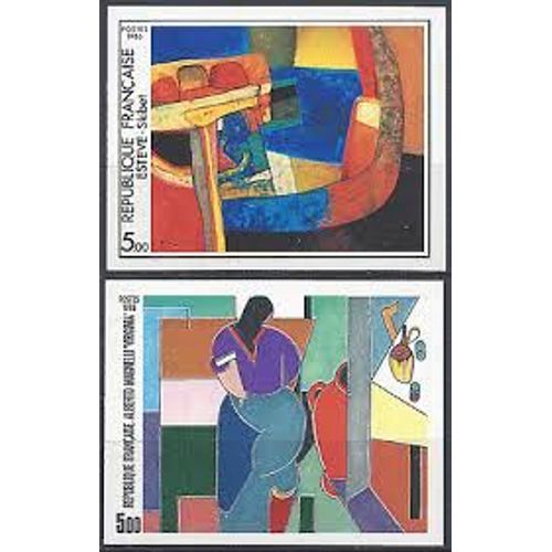 Art : Oeuvres De Maurice Estève Et Albert Magnelli La Paire Année 1986 N° 2413 2414 Yvert Et Tellier Luxe