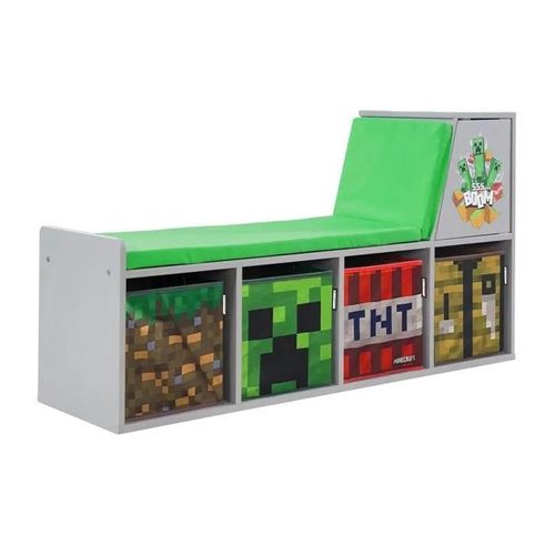 Banc De Rangement 2-En-1 - Roba - Minecraft - Avec 2 Coussins Et 4 Bacs De Rangement - Gris