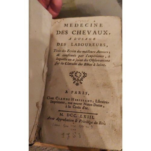 Livre Ancien 1763 Médecine Des Chevaux À L'usage Des Laboureurs