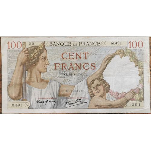 Billet 100 Francs Sully 24 = 8 = 1939 France M.491