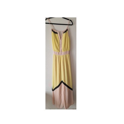Robe Longue Cocktail - Dos Nu - Jaune Clair, Nude Et Noir T42