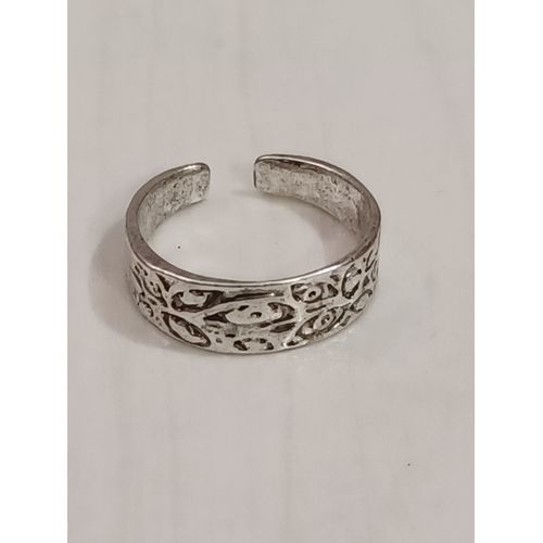Bague Métal Argenté,Gravure Florale,Bague Ouverte,Taille 16.88 Mm