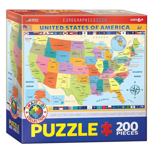 Puzzle Eurographics - Carte Des États-Unis, 200 Pièces