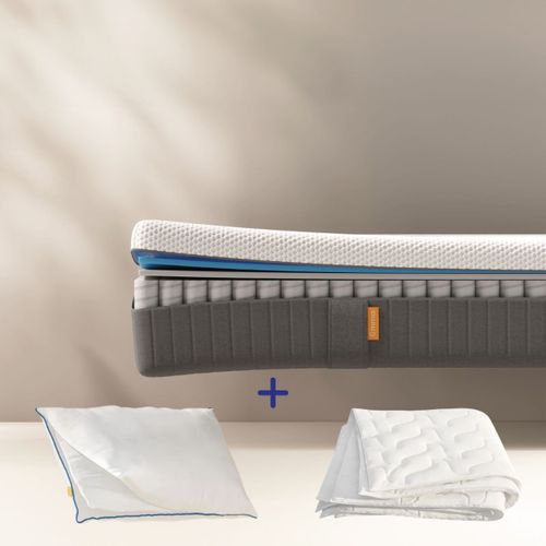 EMMA | Pack Matelas Original II Plus 90x200 + Oreiller Nuage + Couette Légère| Ressorts + Mémoire de Forme | Housse Plus Respirante
