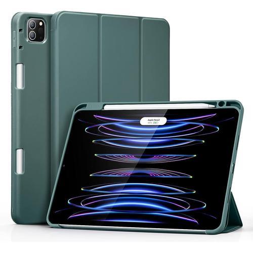 Coque Étui Pencil Compatible Avec Ipad Pro 11 5g 2022/2021, Porte-Stylet Pencil 2, Coque Arrière Souple, Auto Veille Et Réveil, Mode Portrait Et Paysage, Vert