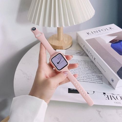 Convient Pour Apple Watch Petite Taille Bracelet En Silicone Iwatch87 Génération Apple Watch Bracelet De Sport 456se-Combinaison Taille Petite À Clou Unique - Rose + Coquillage Rose - 38 Mm