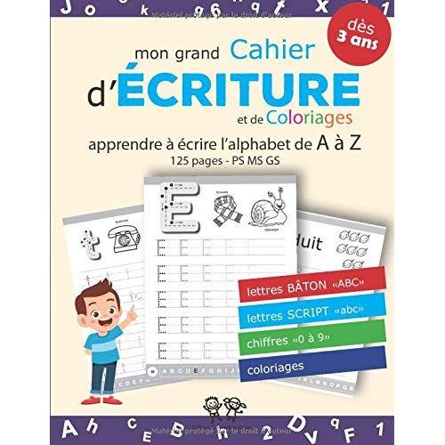 Cahier D'écriture: V1-2 Maternelle Ps Ms Gs | Lettre Bâton Et Script + Chiffres Avec Coloriages | Cahier De Vacances Petite Section Grande Section| Cahier D'activité De 3 À 5 Ans | Crème