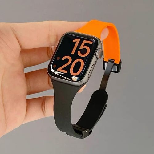 Convient Pour Apple Watch 8 Bracelet En Silicone À Boucle Magnétique De Couleur Contrastée Iwatch 67 Génération 10 Se9 Bracelet Apple Watch 41-Orange Et Noir - 38/40/41/(10e Génération 42 Mm) Univer