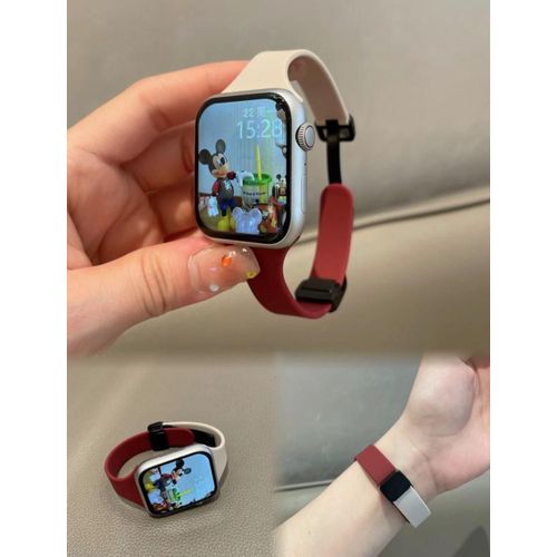 Convient Pour Apple Watch 8 Bracelet En Silicone À Boucle Magnétique De Couleur Contrastée Iwatch 67 Génération 10 Se9 Bracelet Apple Watch 41-Rouge Bourgogne Starlight - 38/40/41/(10e Génération 42