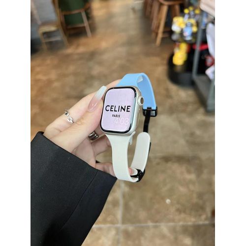 Convient Pour Apple Watch 8 Bracelet En Silicone À Boucle Magnétique De Couleur Contrastée Iwatch 67 Génération 10 Se9 Bracelet Apple Watch 41-Mist Blue Starlight-(1/2/3 Génération 42 Mm)/44/45/46/4