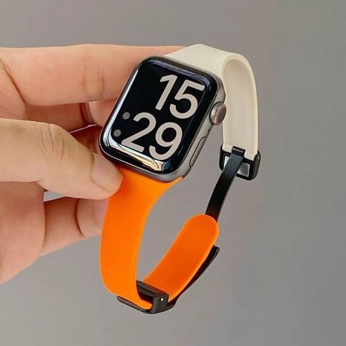 Convient Pour Apple Watch 8 Bracelet En Silicone À Boucle Magnétique De Couleur Contrastée Iwatch 67 Génération 10 Se9 Bracelet Apple Watch 41-Starlight Orange-(1/2/3 Génération 42 Mm)/44/45/46/49 M
