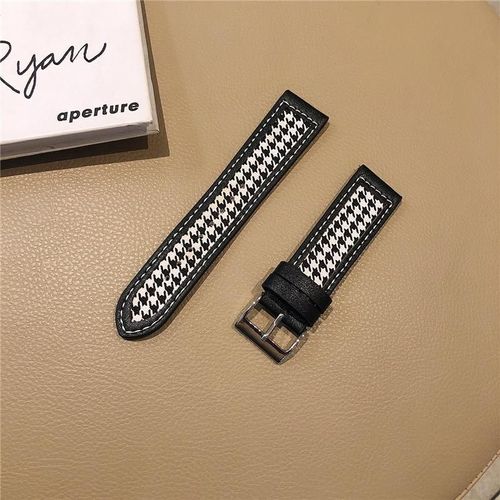 Convient Pour Huawei Gt4 Bracelet 5gt2 46mm Élégant Honor Watch3pro Cuir Véritable Toile Style National Hommes Et Femmes Tendance-Toile En Cuir À Carreaux Noirs Et Blancs - Samsung Gear 46 Mm