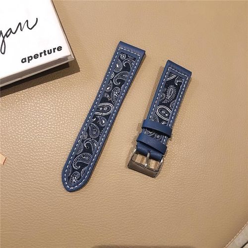 Convient Pour Huawei Gt4 Bracelet 5gt2 46mm Élégant Honor Watch3pro Cuir Véritable Toile Style National Hommes Et Femmes Tendance-Totem Bleu En Cuir Et Toile - Huawei Gt3 46 Mm