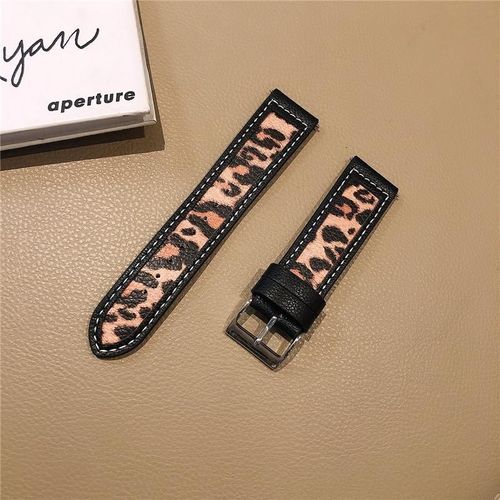 Convient Pour Huawei Gt4 Bracelet 5gt2 46mm Élégant Honor Watch3pro Cuir Véritable Toile Style National Hommes Et Femmes Tendance-Modèle En Toile De Cuir Imprimé Léopard Marron - Honor Magic 2 46 Mm