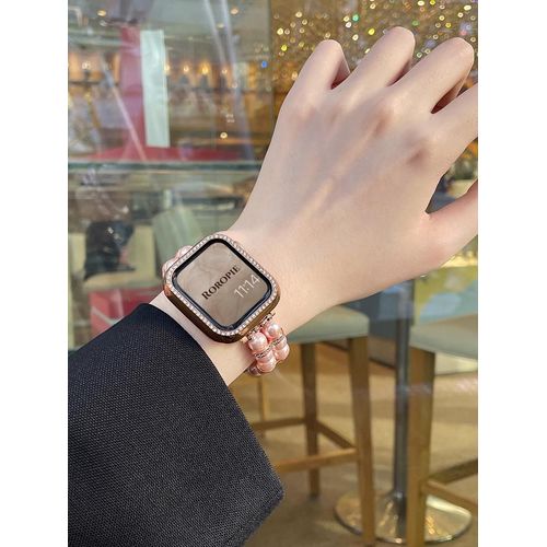 Convient Pour Apple Watch Applewatch Bracelet De Montre Pearl Haut De Gamme Pour Femme Iwatch2345678 Génération Se-Les Perles Roses Conviennent Aux Poignets De 14 Cm À 15 Cm À 41 Mm, 7 À 8 Génératio