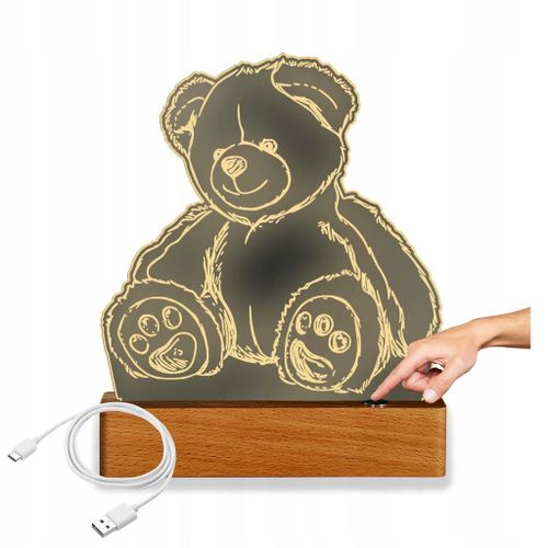 Veilleuse Led En Bois, Statuette En Peluche Ours En Peluche Pour Enfants, Cadeau