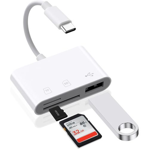 3en1 USB C Lecteur de Carte SD, Adaptateur Micro SD vers Type C OTG, Adaptateur Carte de Camra SD pour Cartes SDHC SDXC TF Compatible avec iPhone 15 Plus Pro Max MacBook Air Pro Galaxy S24 S23