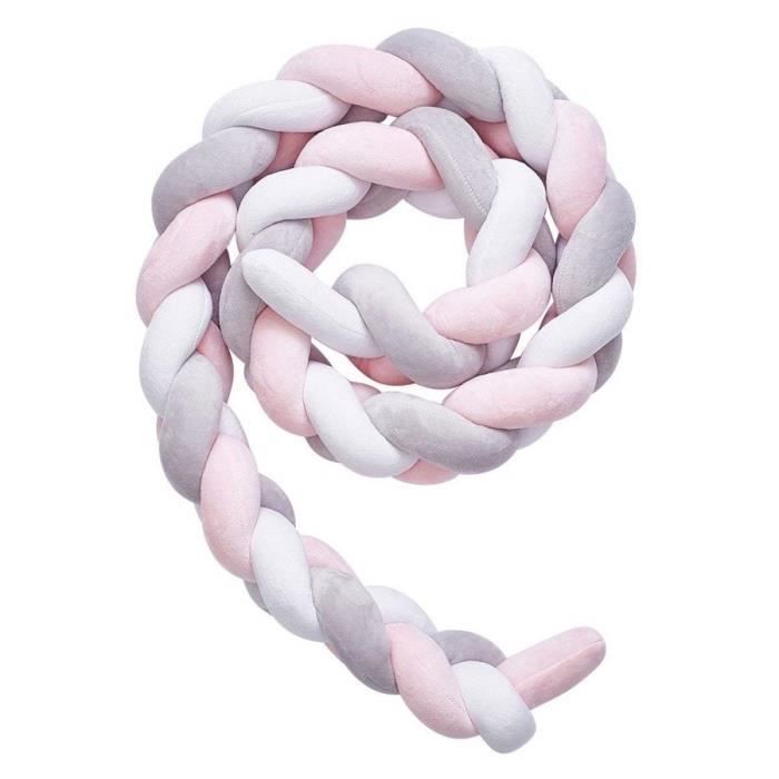 3m Tour De Lit Coussin Serpent Coussin Tresse Pare Chocs Velours Protection Bebe Blanc Gris Rose Rakuten