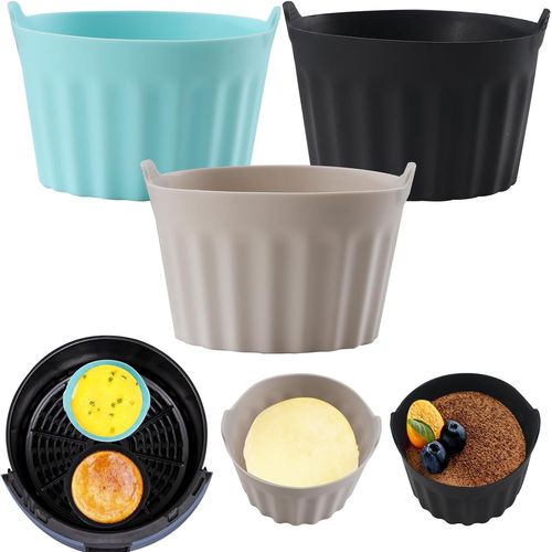 3pcs Moule Silicone Air Fryer,Plat Pour Friteuse Sans Huile,Moule Pour Gteau Au Four,Moule  Tarte Aux Oeufs,Silicone Bakeware(A)