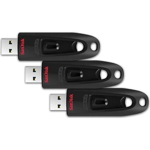 3PCS SanDisk 64 Go Ultra Cl USB 3.0 , jusqu' 130 Mo/s Noir - (paquet de trois )