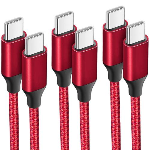 3x Cble USB-C vers USB-C Charge Rapide pour Xiaomi 12 Pro 12T 13 Ultra 11T Lite 11i Mi 11 Mi 10 - Nylon Tress Rouge 1M