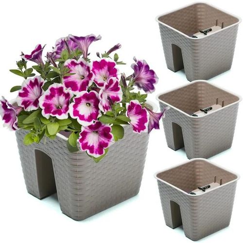3x Potting Box 27.2 Cm X 27.2 Cm Rotin Mokka 8.5 L Garde-Corps Balustrade