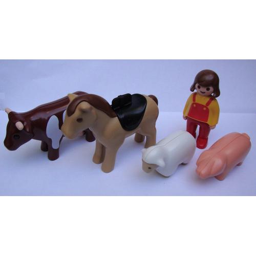Playmobil Personnage 1.2.3 + 4 Animaux : Cheval - Cochon