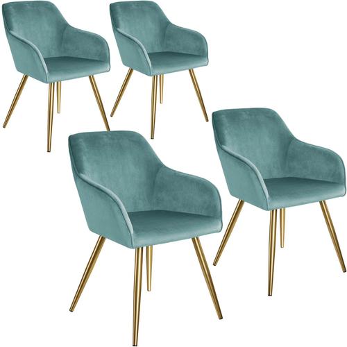 4 Chaises Marilyn Effet Velours Style Scandinave - Turquoise/Or
