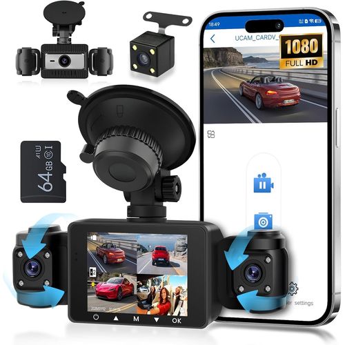 4 Channel 1080P Car Dashcam,360 Front,Rear,Left and Right Dash Cam Camera with Loop Recording,Night Vision,G-Sensor,Parking Mode,Motion Detection+ TF Card