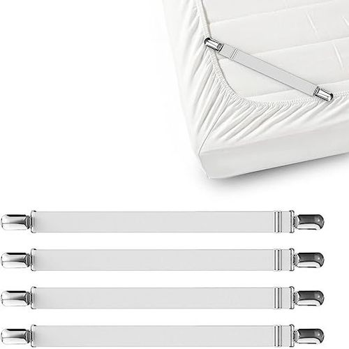 4 Clips De Drap (Blancs) Fixent Les Draps En Place Avec Des Sangles D'angle Pour Le Drap-Housse - Sangle De Support De Drap De Matelas Adapte Aux Clips De Fixation Doubles Et Extra Larges.
