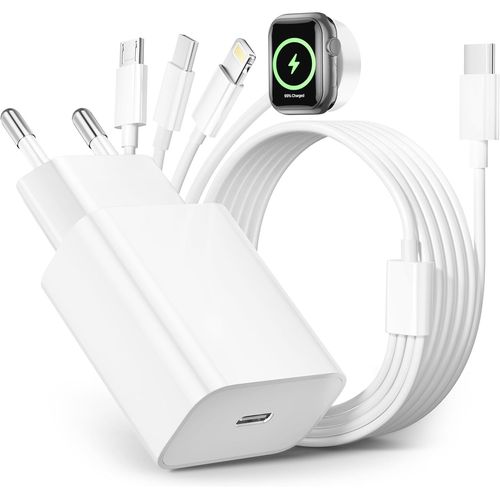 4 En 1 Cble Pour Chargeur Apple Watch,20w Chargeur Iphone Rapide Et Chargeur Apple Watch Usb C Avec Lightning/Usb C/Iwatch/Micro Pour Apple Watch Serie 9/8/7/6/Ultra,Iphone 15 14 13 12,Samsung Galaxy