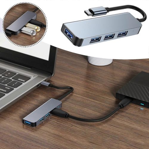4-en-1 Type-c Network Hub Multi-splitter Adapter avec 1xusb3.0 + 3xusb2.0 pour pc Accessoires d'ordinateur