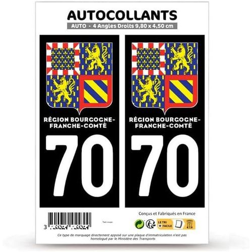 4. Fond Noir : 9,8 X 4,5 Cm (Angles Droits) - 2 Stickers Dpartement 70 Haute-Sane - Bourgogne-Franche-Comt Ii En Version : Fond Noir - 9,8 X 4,5 Cm Angles Droits