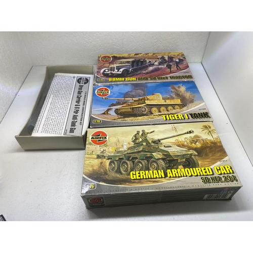 4 maquettes Airfix 1/76 - GERMAN ARMOURED, TIGER I TANKS, 88MM GUN ...