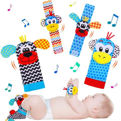 4 Pcs Bb Poignet Et Chaussettes Hochet Jouets, Pied Finder Et Poignet De Bell Strap Hochet Chaussettes Animaux Jouet Eveil[1618]