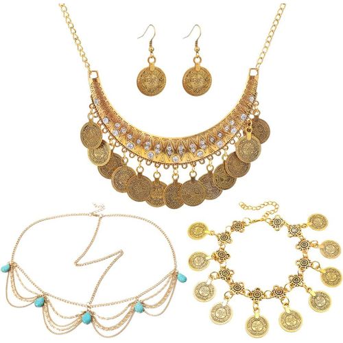 4 Pcs Bijoux De Bohme,Chanes De Tte En Or,Colliers,Bracelets,Boucles D'oreilles,Bijoux De Mode,Chanes  Pompons,Bal De Fin D'anne,Mariages Pour Dames Et Jeunes Filles.[Y1218]