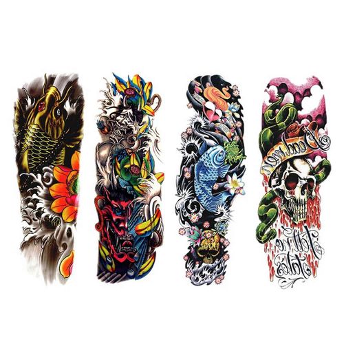 4 Pcs/Lot Impermable  LEau Temporaire Tatouages Poisson Couleur Plein Bras Mcanique Motif Tatouages Applique Bras F