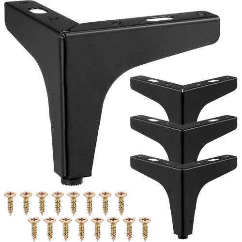 4 Pcs Pieds De Meubles,10cm Pied De Table Modernes En Mtal En Forme De Triangle,Pied Meuble pingle Pour Placard, Canap,Avec 16 Vis Et 4 Protge Pieds, Noir