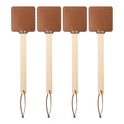 4 Pices 17,3 Pouces Fly Swatter En Cuir Fly Swatter Long Fly Swatter Manual Fly Swatter Manche En Bois Bug Swatter