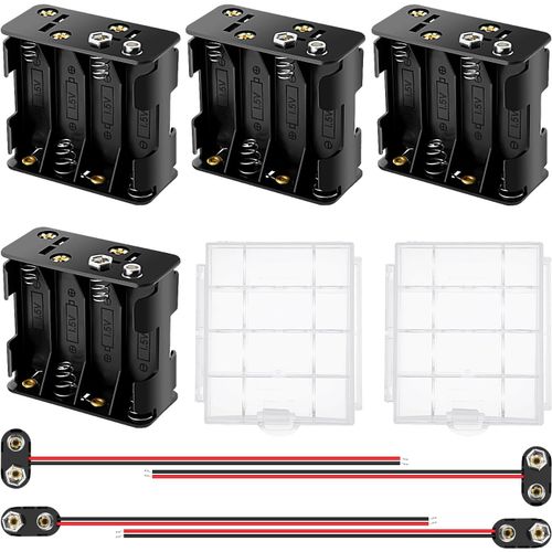 4 Pices 8x 1.5V AA Supports de Piles, 12V Double Face Bote de Batterie,AA Support de Batterie avec Clip de Batterie Type I et Type T,avec Bote  Piles en Plastique